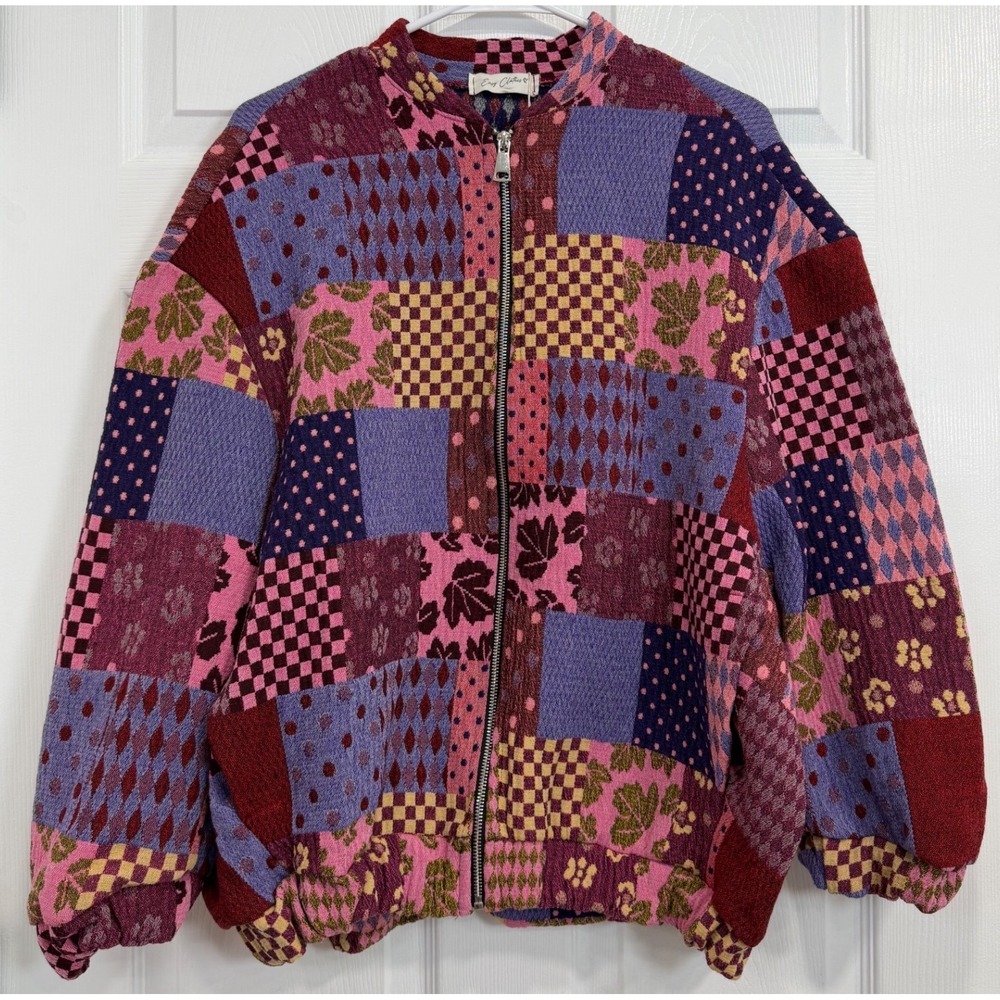Easy Clothes Italy Womens Patchwork Tapestry Bomber Jacket One Size NWT